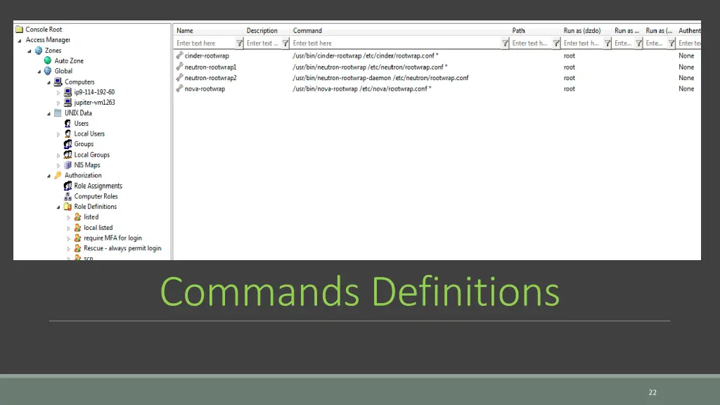 commands definitions