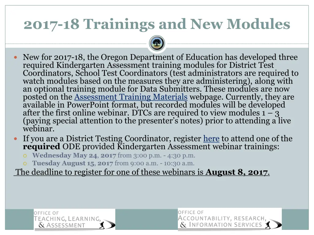 2017 18 trainings and new modules