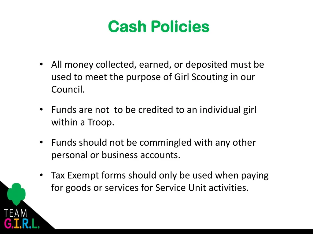 cash policies cash policies