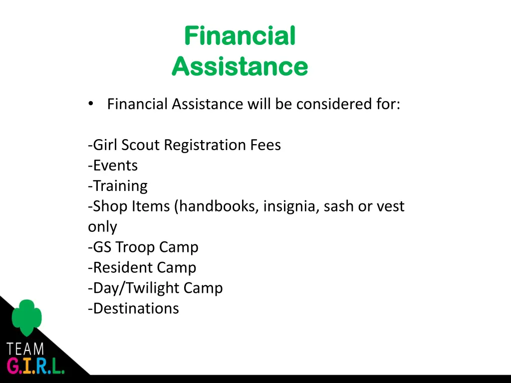 financial financial assistance assistance