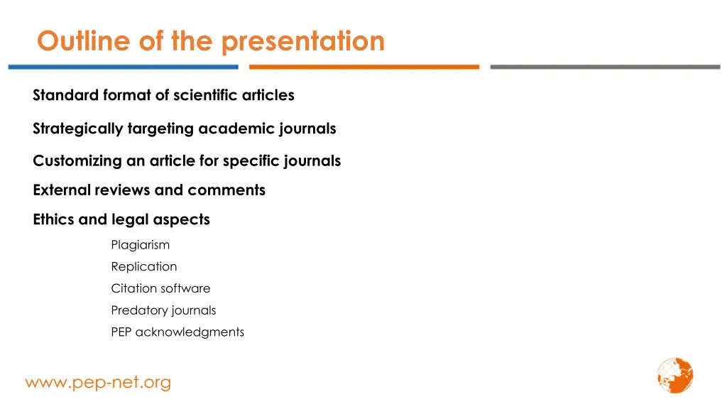 outline of the presentation