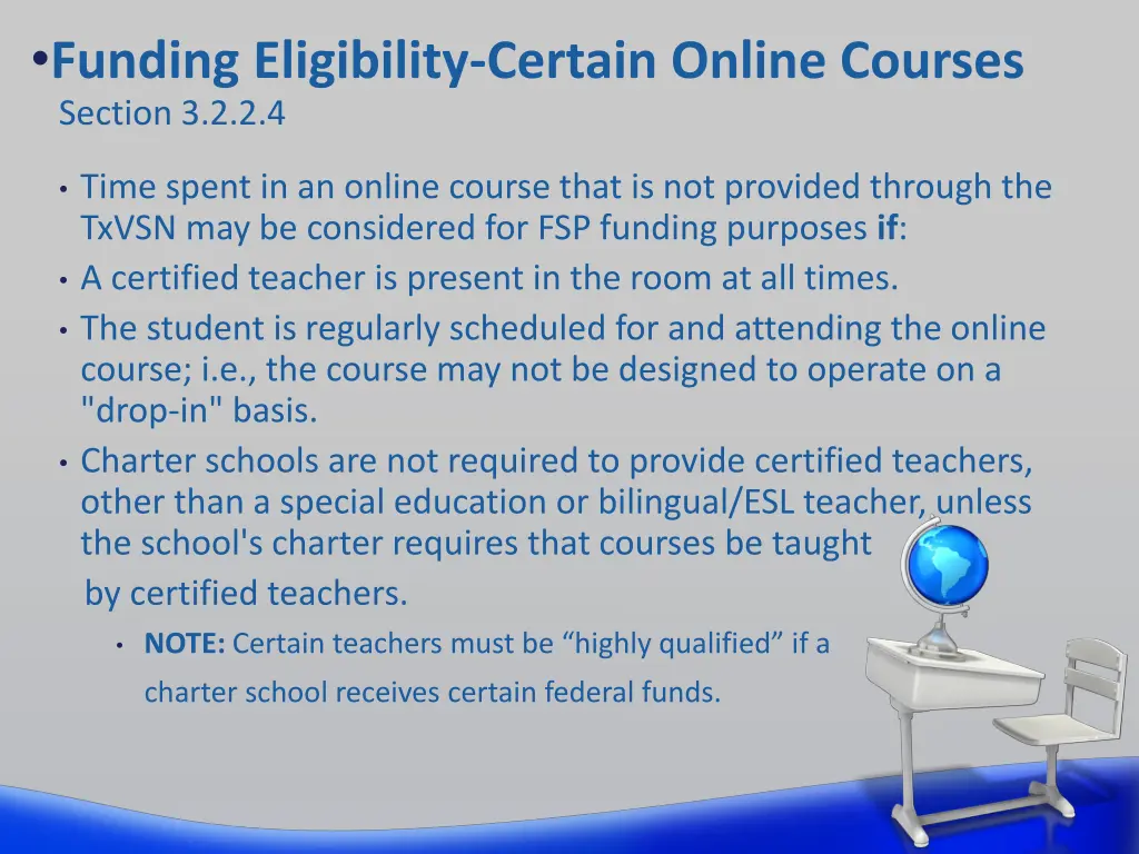 funding eligibility certain online courses