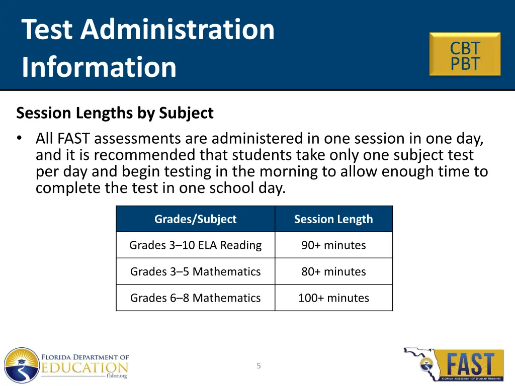 test administration information