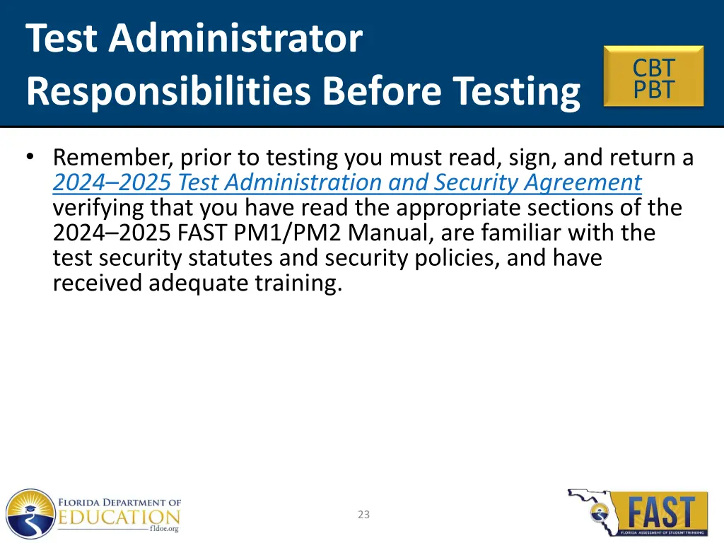 test administrator responsibilities before testing