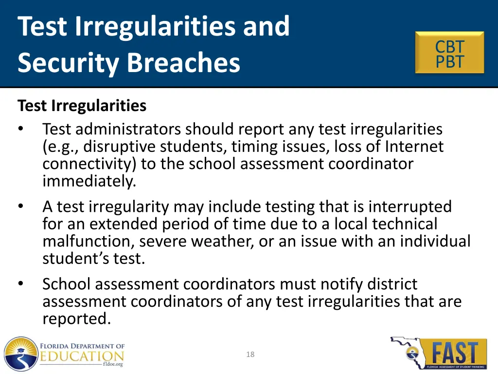 test irregularities and security breaches