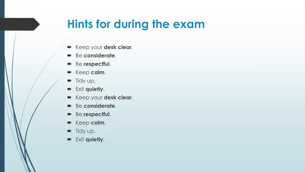 hints for during the exam