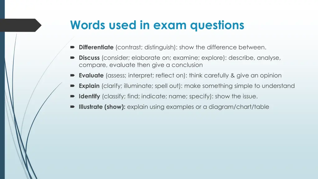 words used in exam questions 1