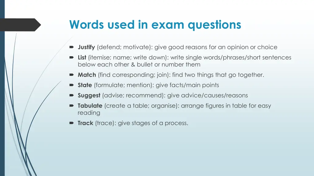 words used in exam questions 2