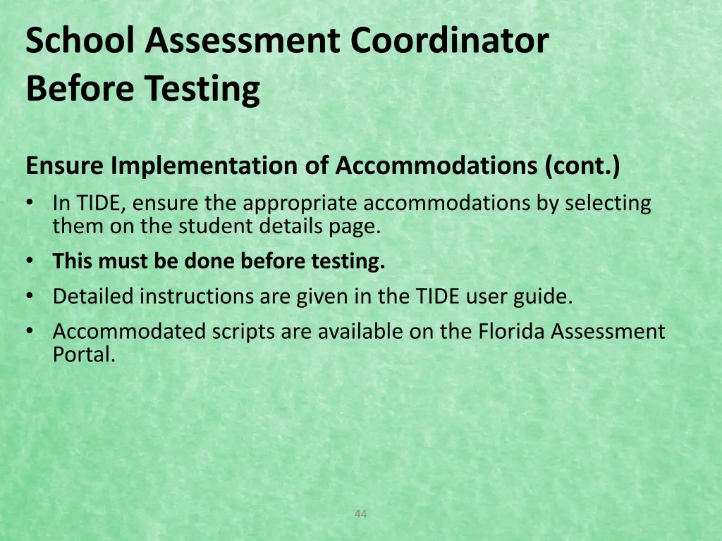 school assessment coordinator before testing 10