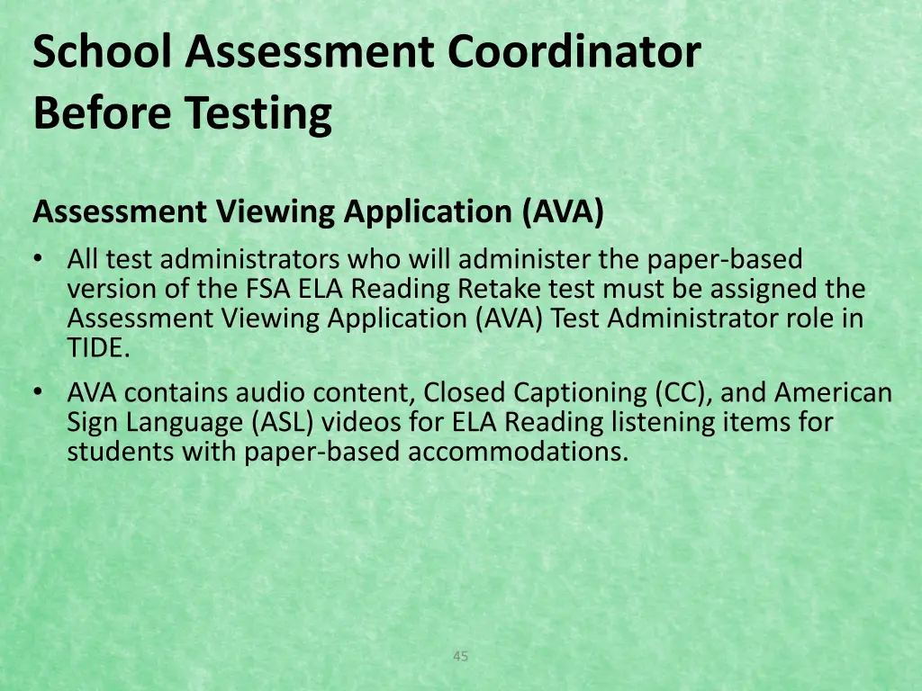 school assessment coordinator before testing 11