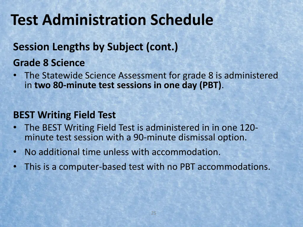 test administration schedule 1