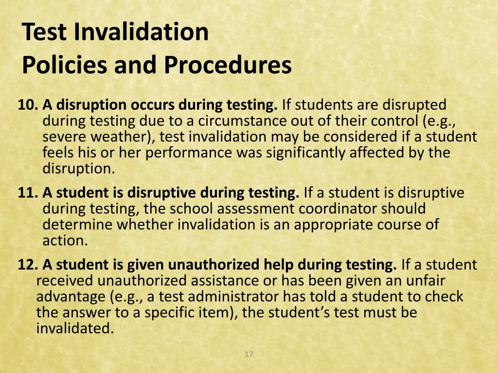 test invalidation policies and procedures 4