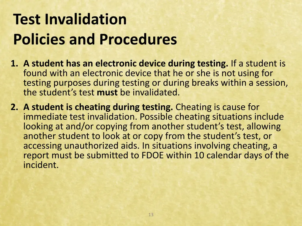 test invalidation policies and procedures