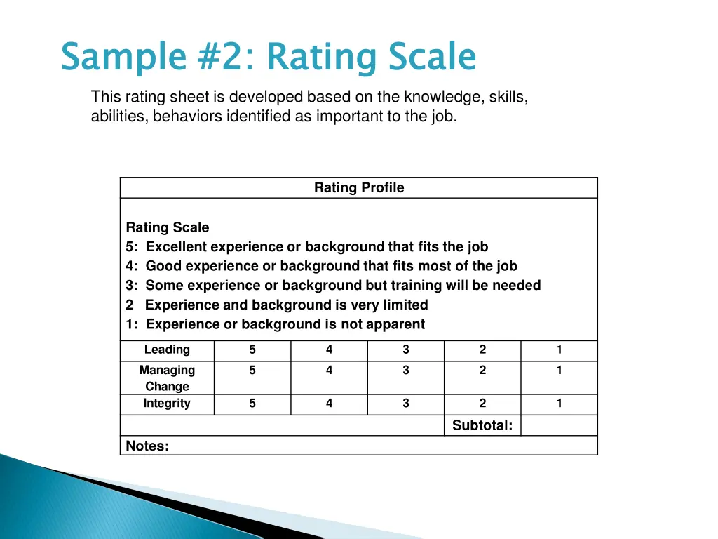 sample 2 rating scale