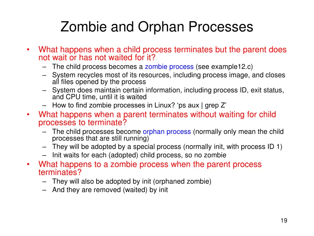 zombie and orphan processes