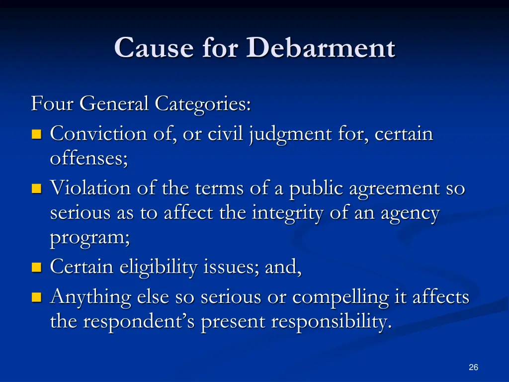 cause for debarment