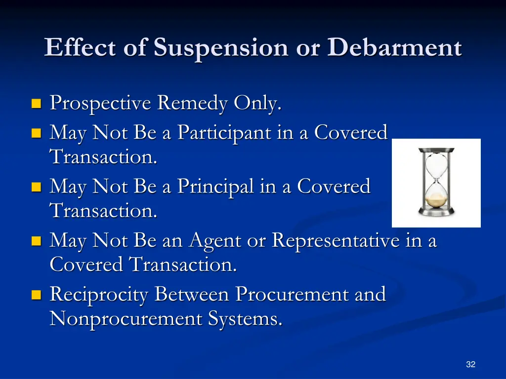 effect of suspension or debarment