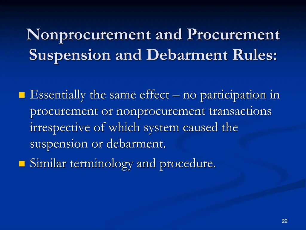 nonprocurement and procurement suspension
