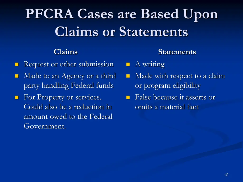 pfcra cases are based upon claims or statements