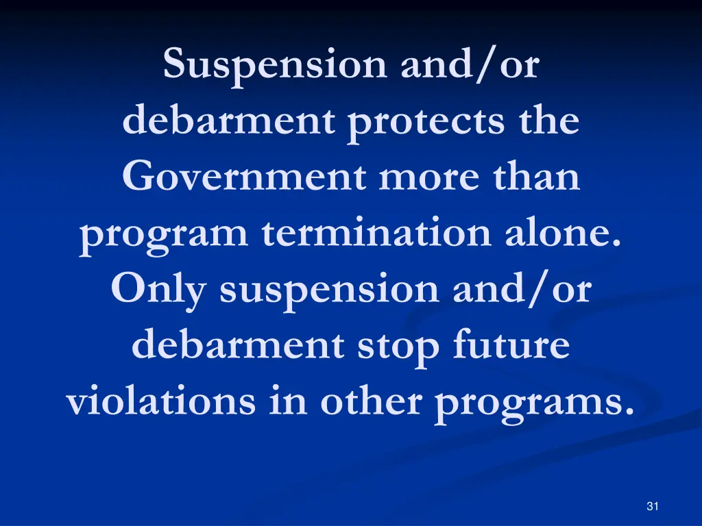 suspension and or debarment protects