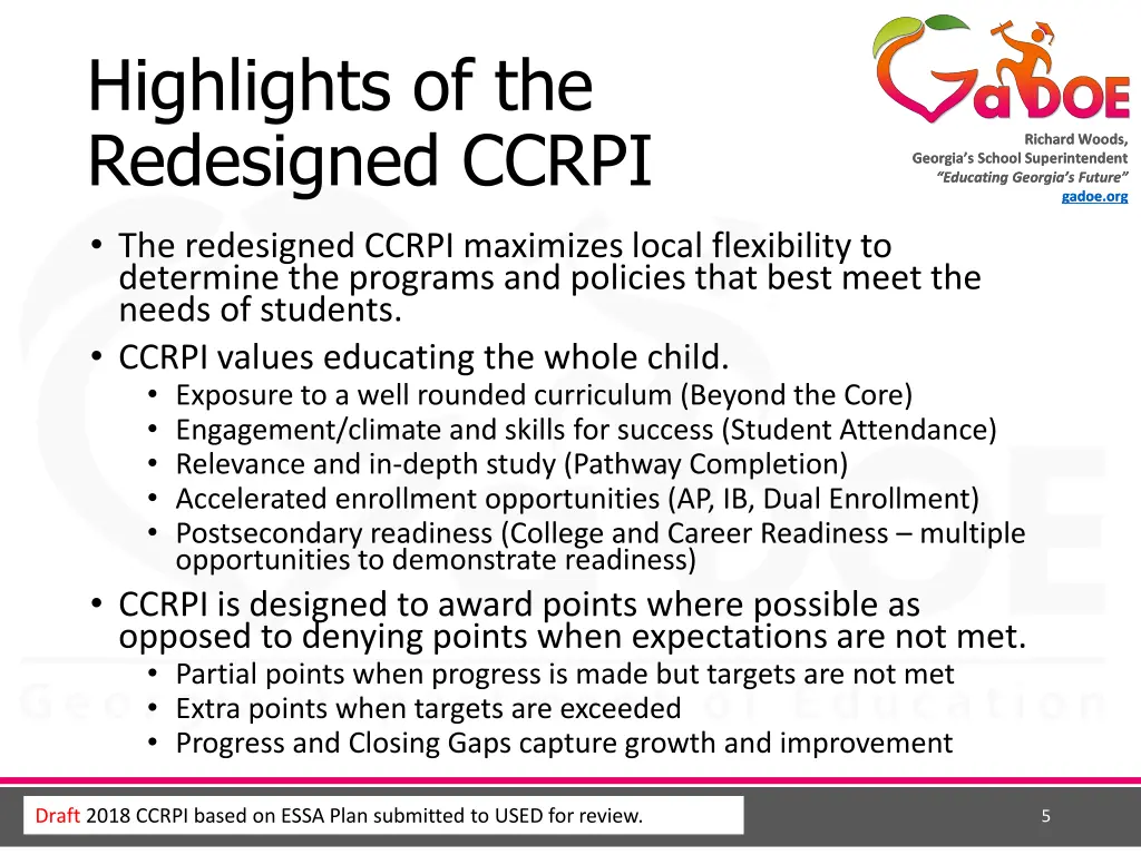 highlights of the redesigned ccrpi 1