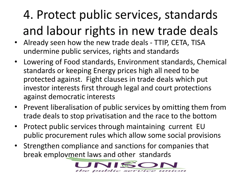 4 protect public services standards and labour