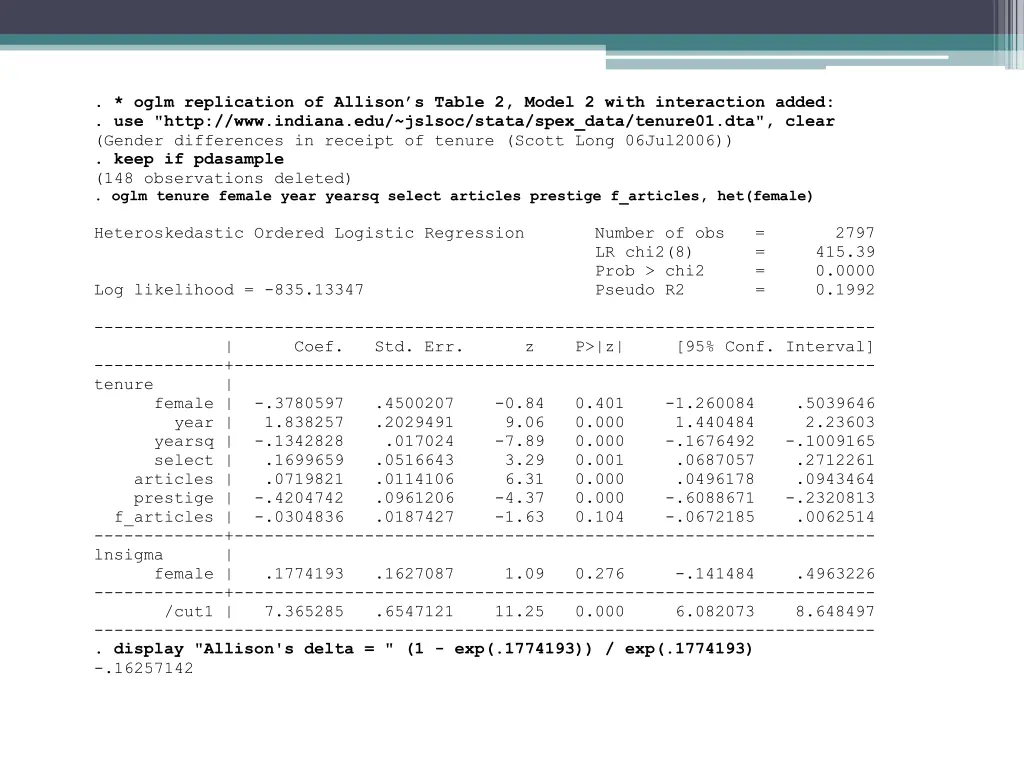 oglm replication of allison s table 2 model