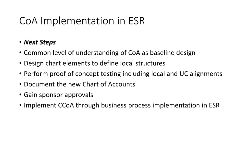 coa implementation in esr