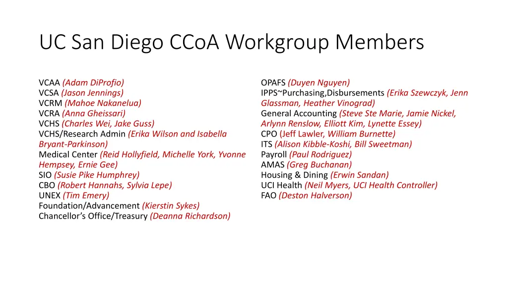 uc san diego ccoa workgroup members
