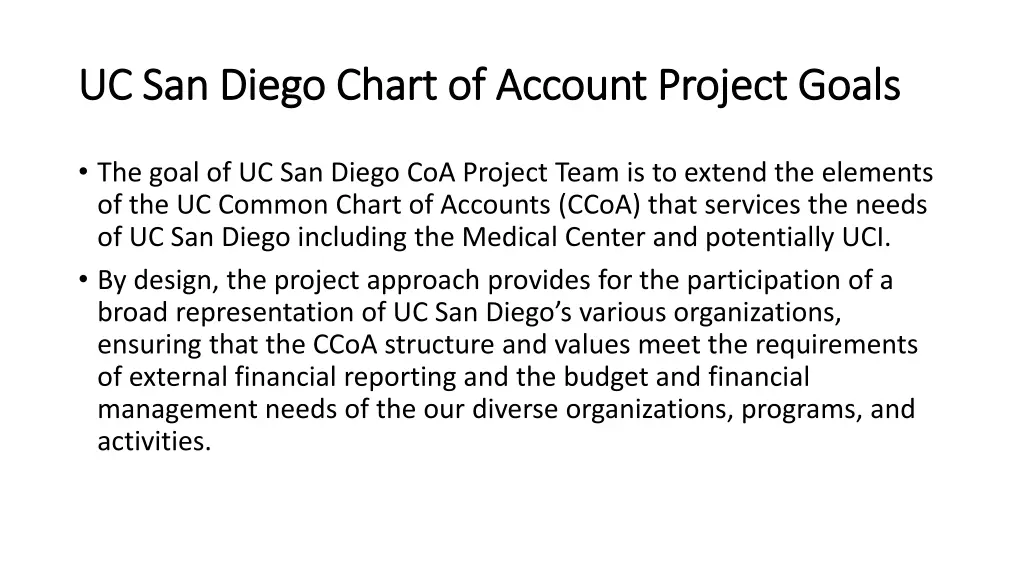 uc san diego chart of account project goals