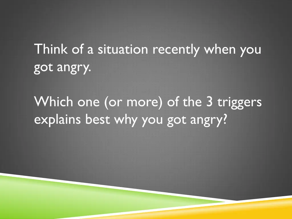 think of a situation recently when you got angry