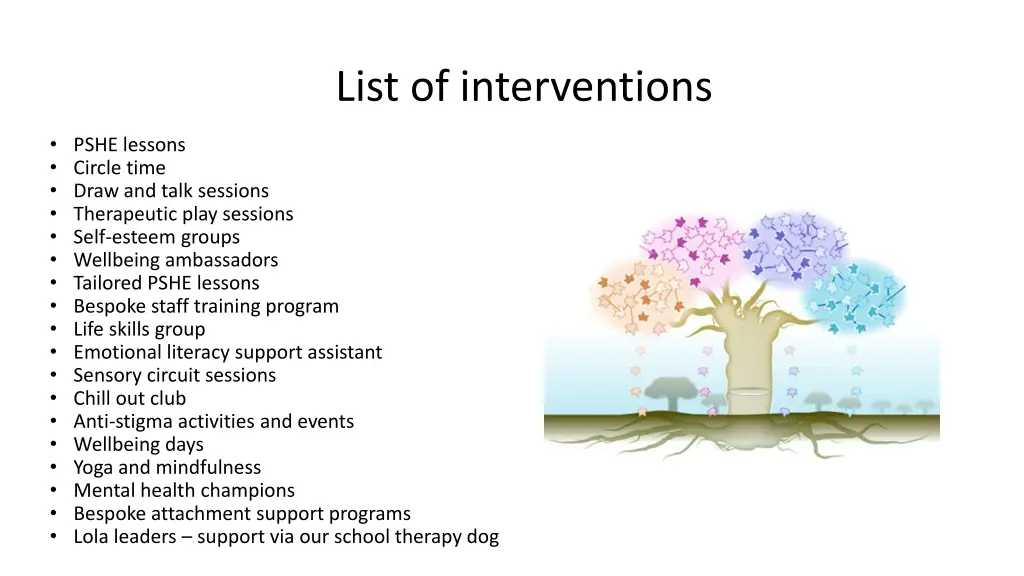 list of interventions