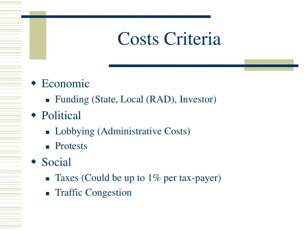 costs criteria