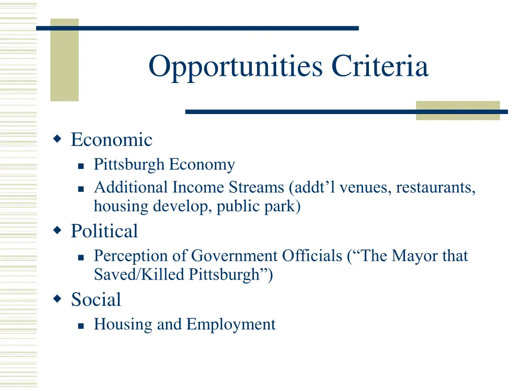 opportunities criteria