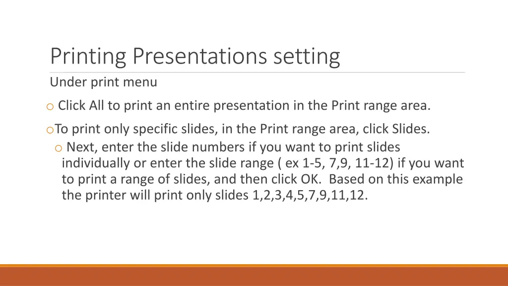 printing presentations setting under print menu