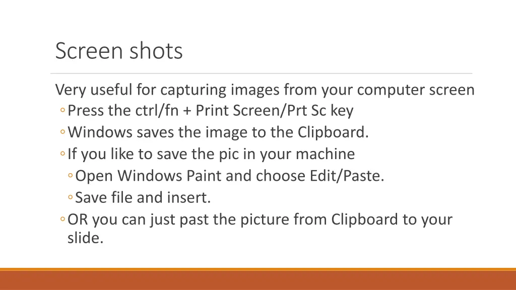 screen shots