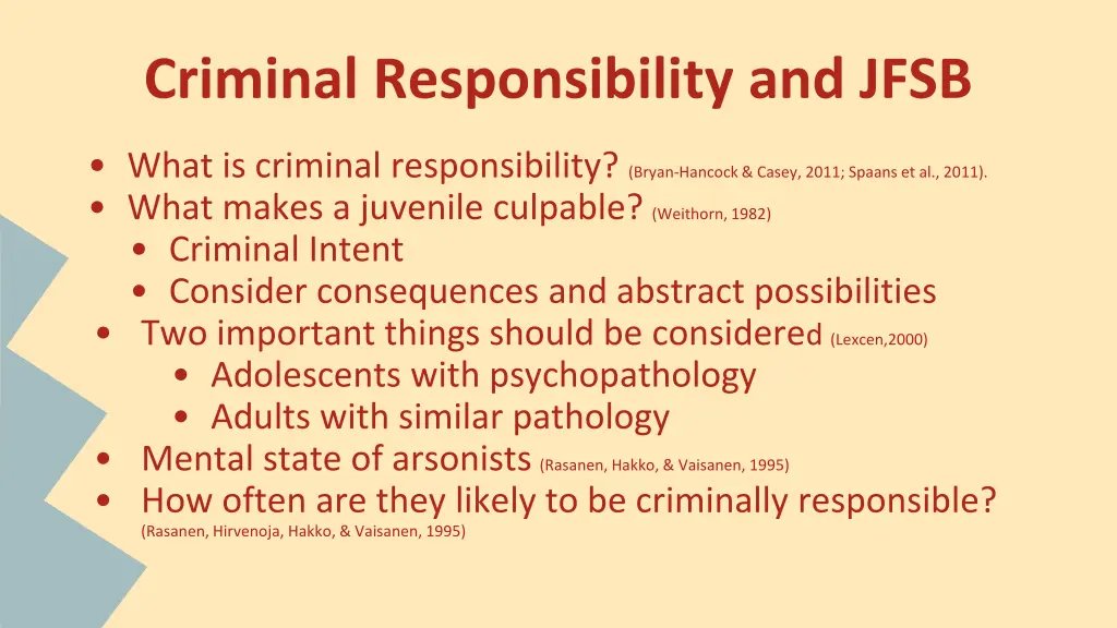 criminal responsibility and jfsb