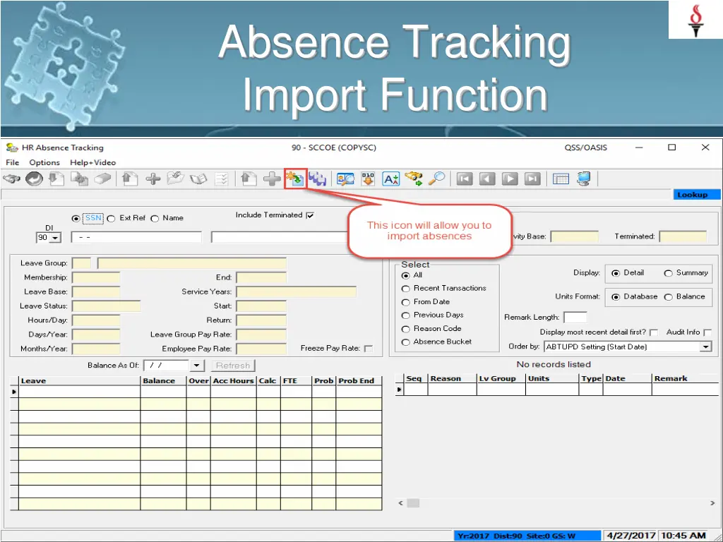 absence tracking import function