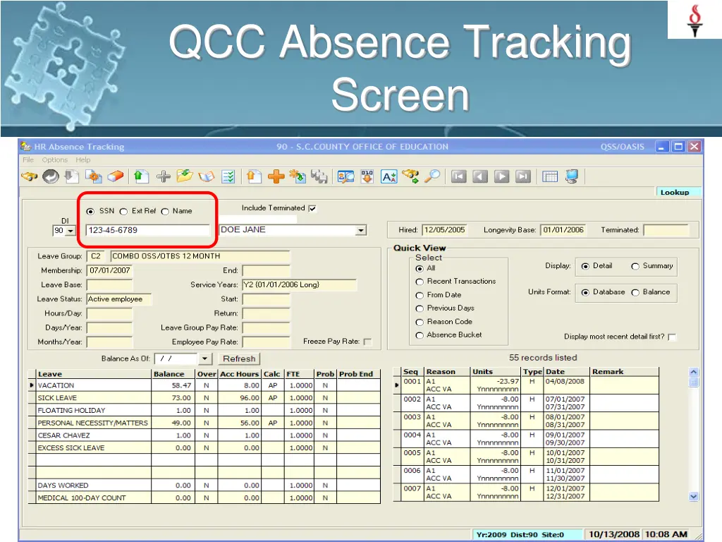 qcc absence tracking screen