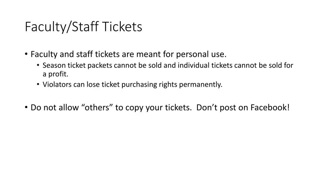 faculty staff tickets