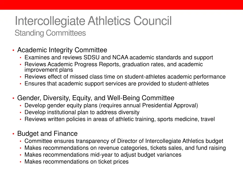 intercollegiate athletics council standing