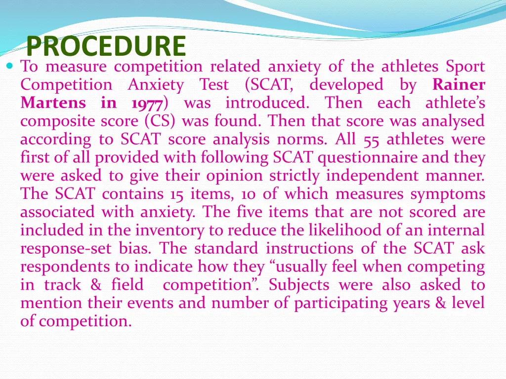 procedure to measure competition related anxiety
