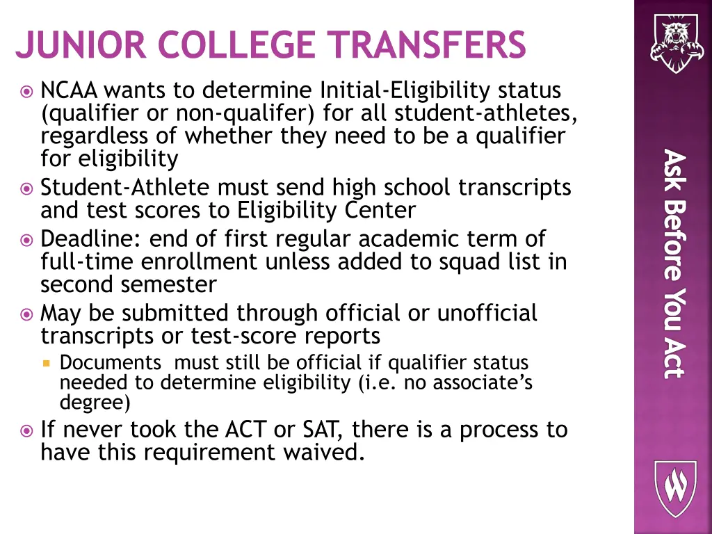 junior college transfers