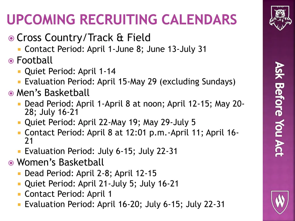 upcoming recruiting calendars cross country track