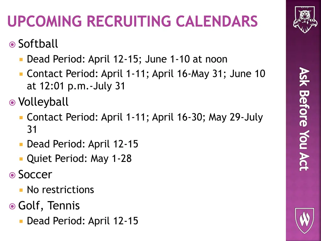 upcoming recruiting calendars