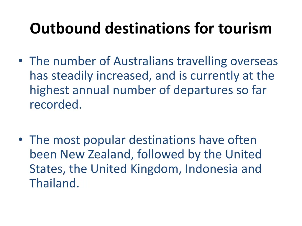 outbound destinations for tourism