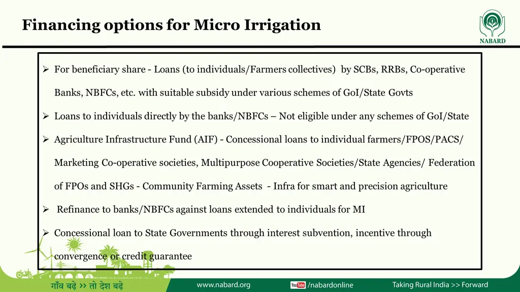 financing options for micro irrigation