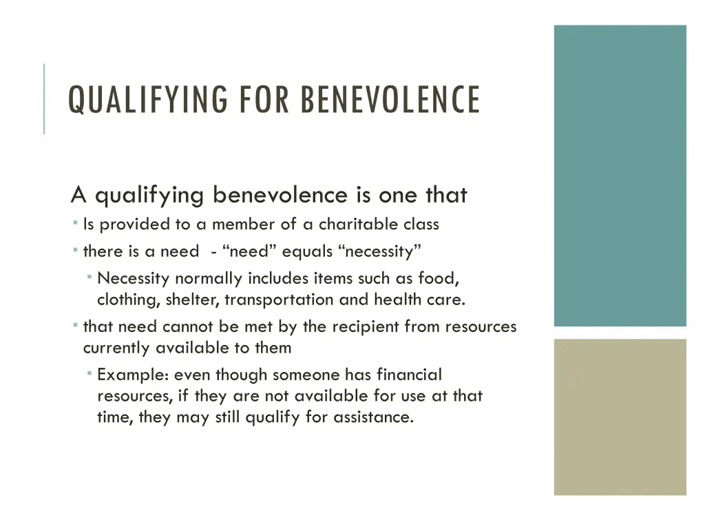 qualifying for benevolence