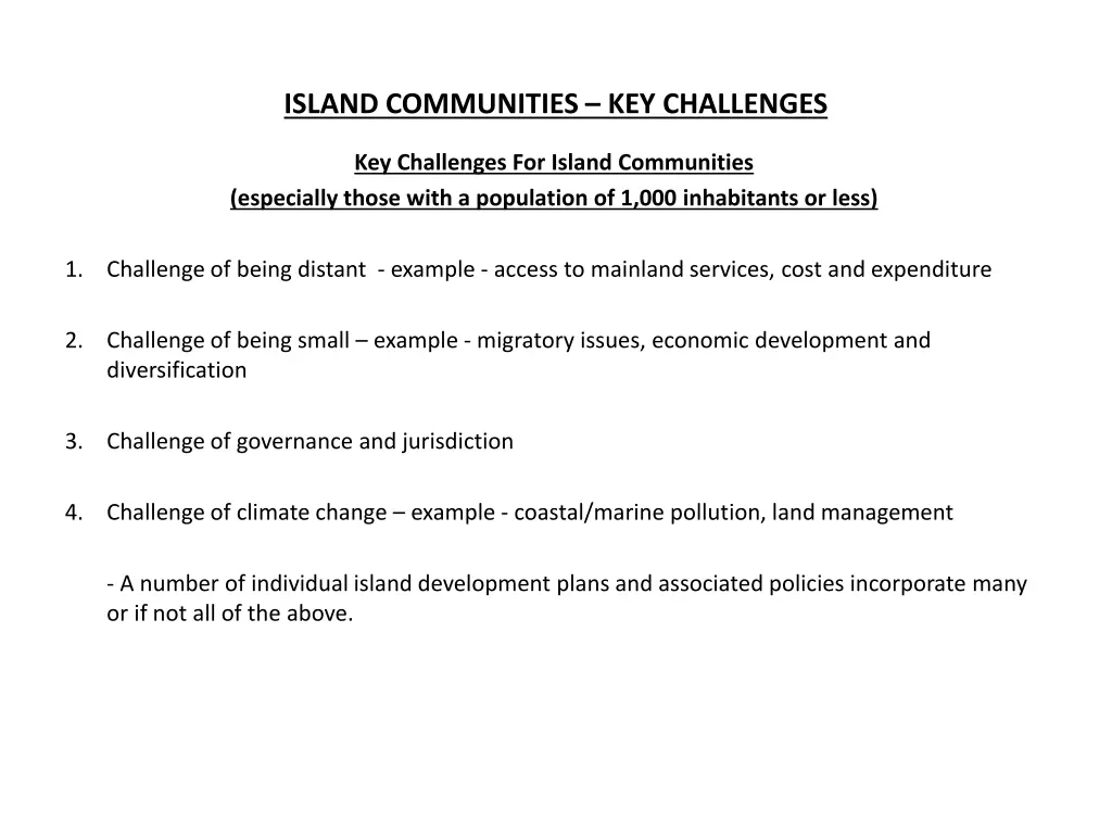 island communities key challenges