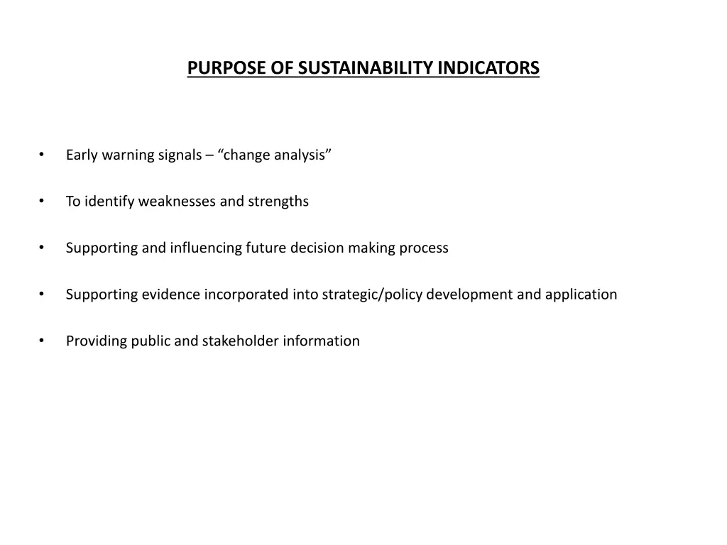 purpose of sustainability indicators